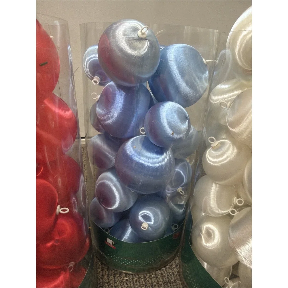 VTG Satin Wrapped Christmas Ball Ornaments  Lot Of Over 100 Red Blue White